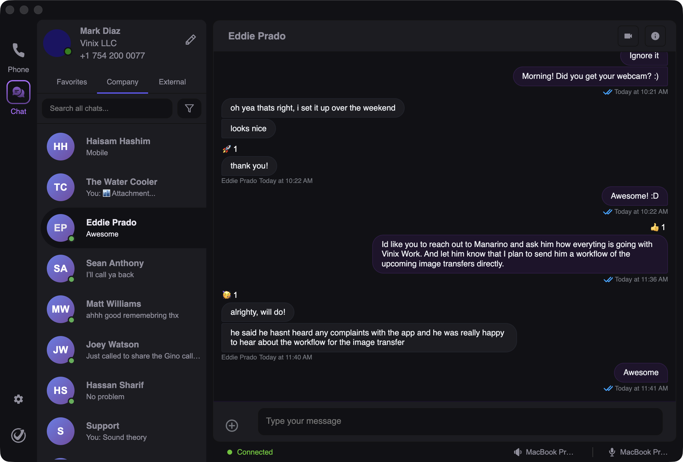Vinix Work chat interface