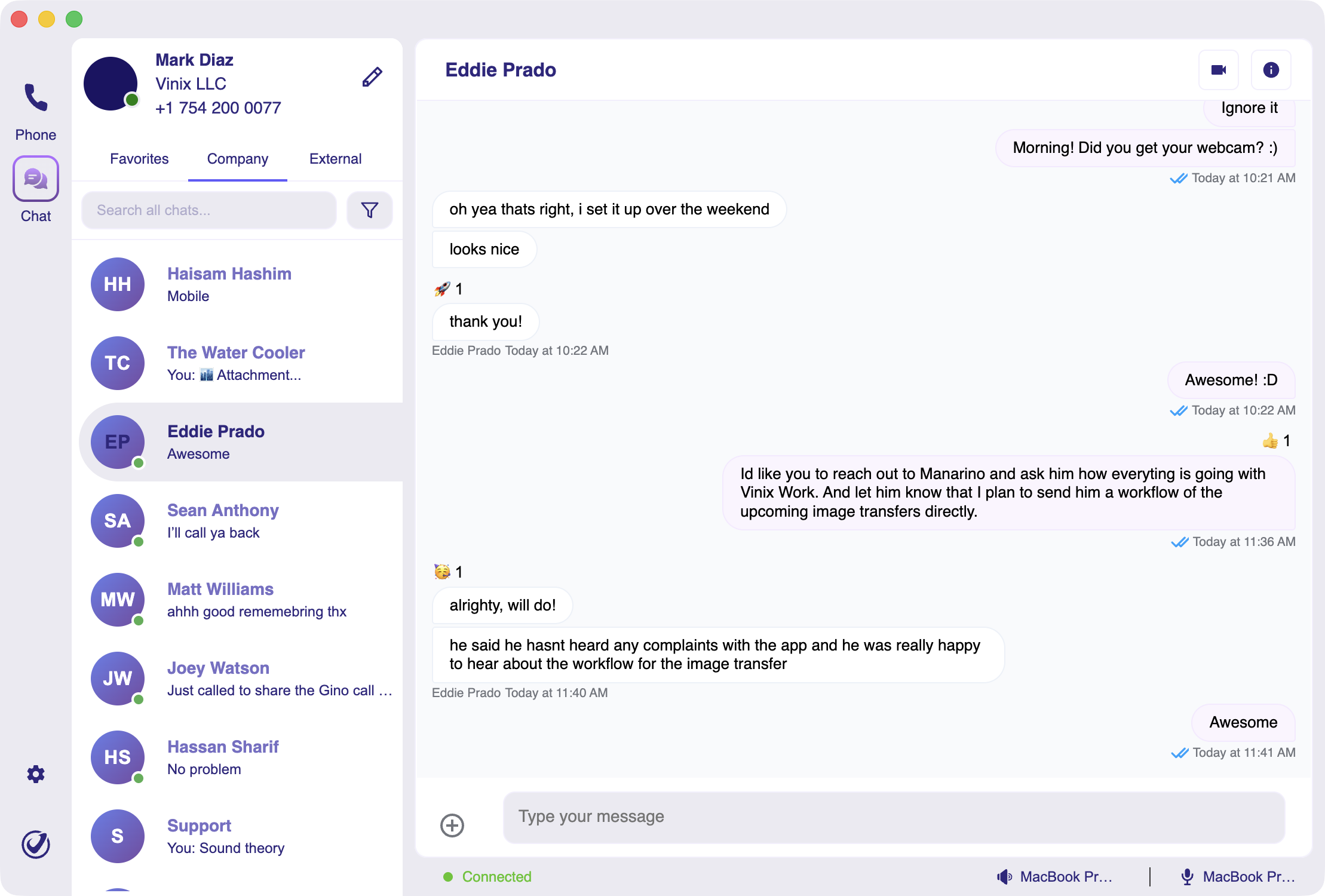 Vinix Work chat interface